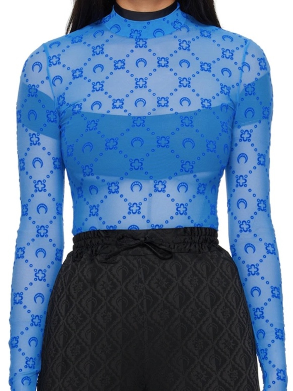 Marine Serre Electric Blue Crescent & Floral Mesh Long-Sleeve Top - Picture 2 of 2
